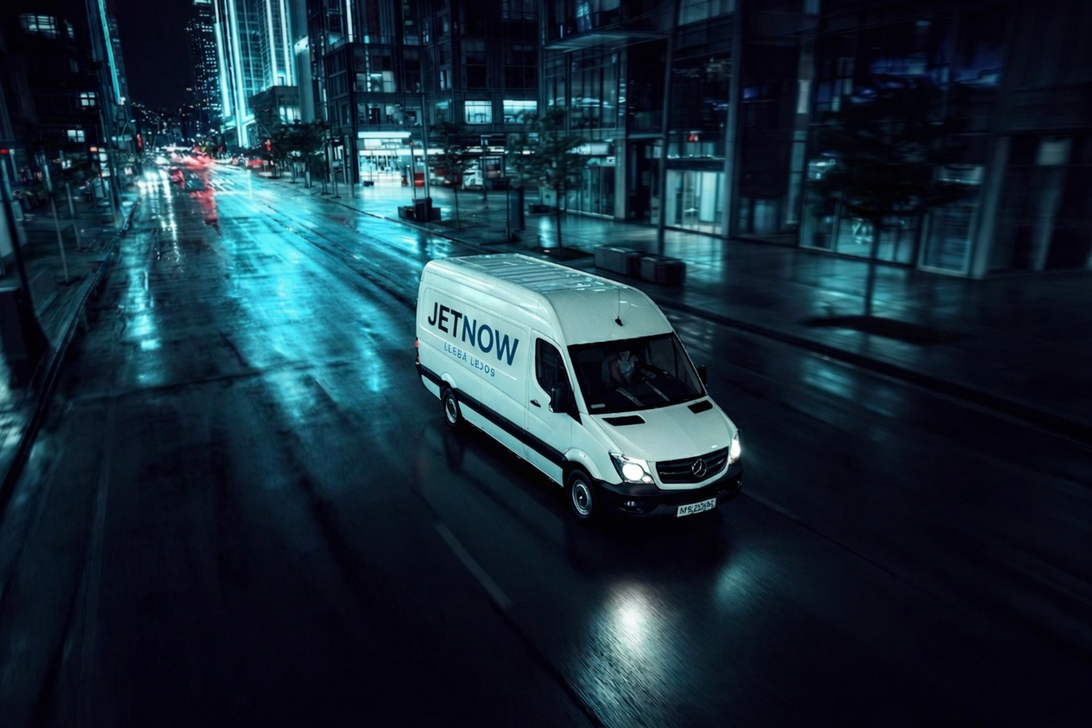 Camioneta JetNow en movimiento